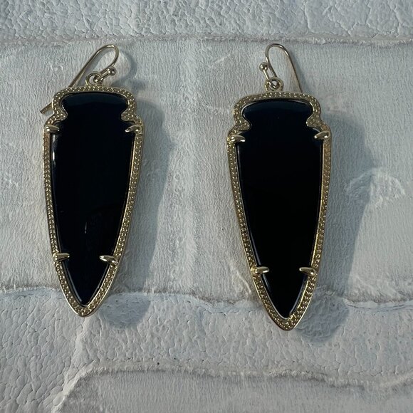 Kendra Scott Skylar Earrings Gold Arrowhead Blue Iridescent Reversible Black - Picture 2 of 8